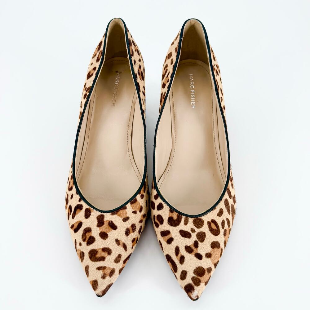 Marc Fisher Leopard Calf Hair Pumps Block Heel Pointed Toe Size 9.5 Chic Neutral